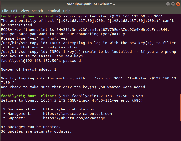 Perintah ssh copy dari client
