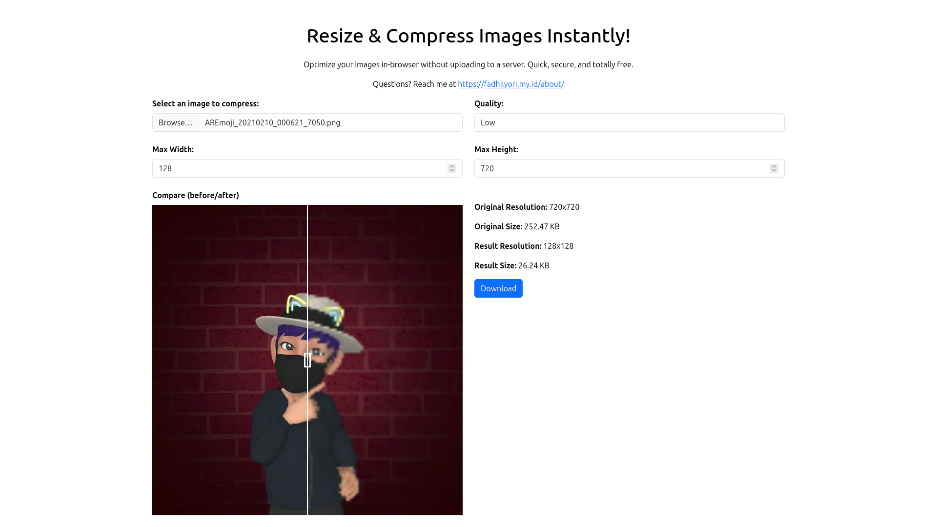image resize and compression preview